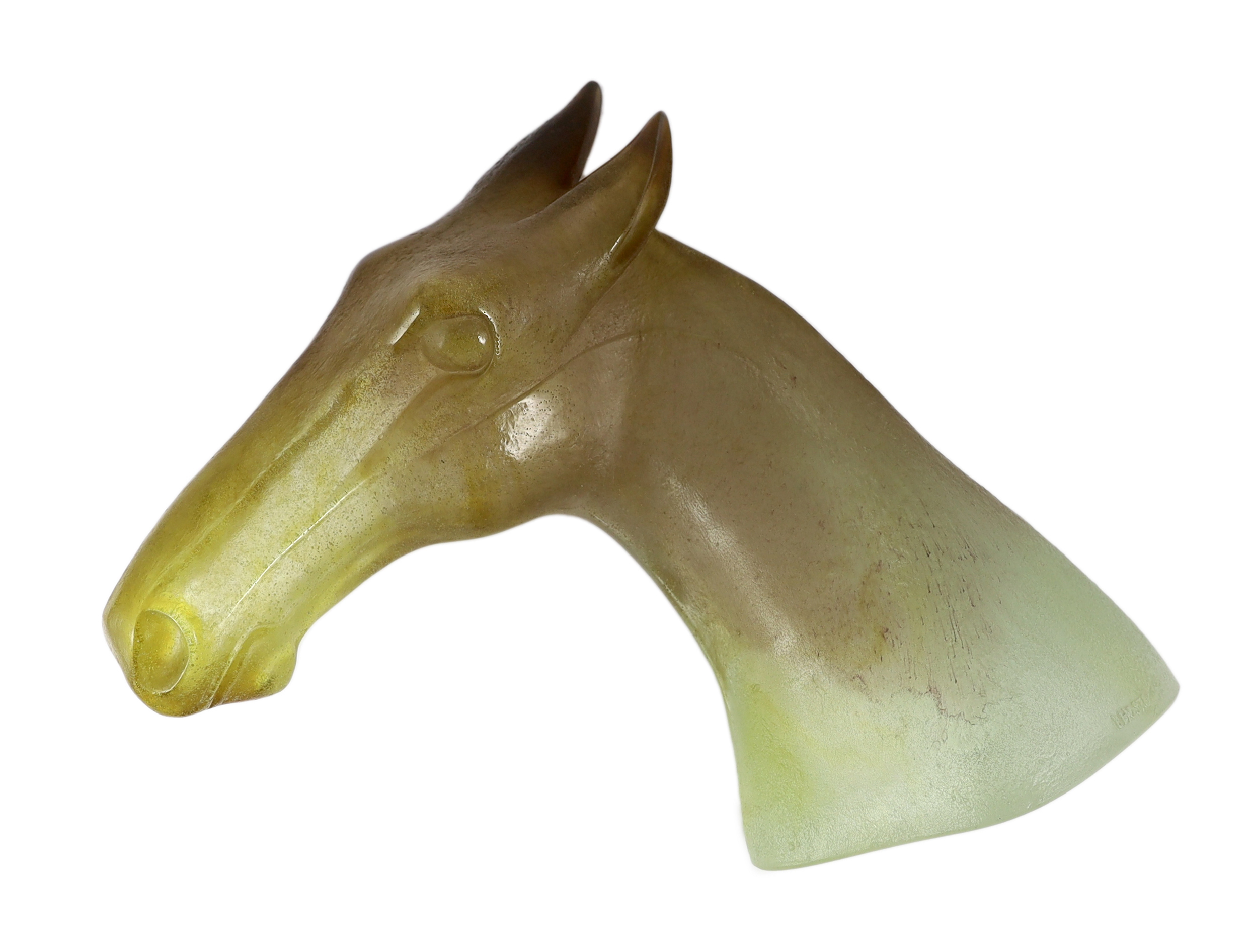 A large Daum pâte-de-verre model of ‘Appaloosa’ horse's head, designed by Claude L’Hoste (1929-2009)